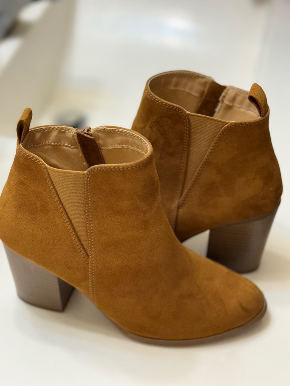 Express Suede Ankle Booties in Chestnut